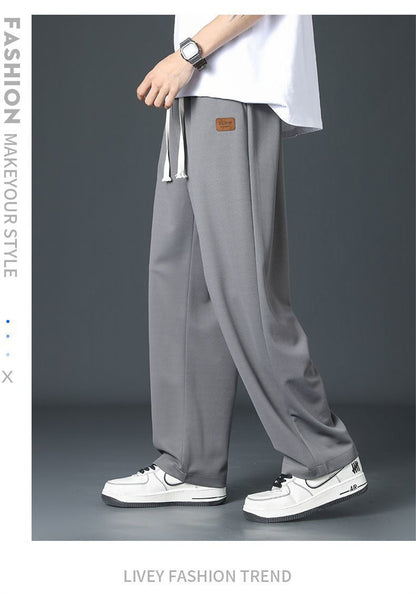 Calça Reta Preta Masculina, Calça Casual de Verão de Perna Larga Harajuku Estudantil, Calça de Rua, Moletom Cinza Descolado
