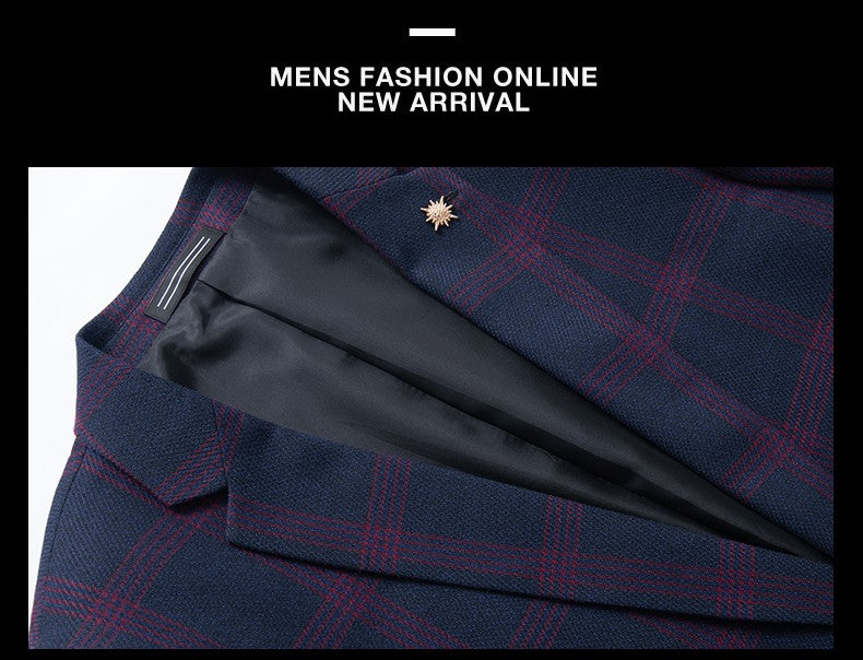 Men's Spring Autumn Wedding Suit 2024 Three-Piece Set Slim Fit Checkered British Style with Waistcoat And Trousers