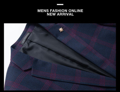 Men's Spring Autumn Wedding Suit 2024 Three-Piece Set Slim Fit Checkered British Style with Waistcoat And Trousers