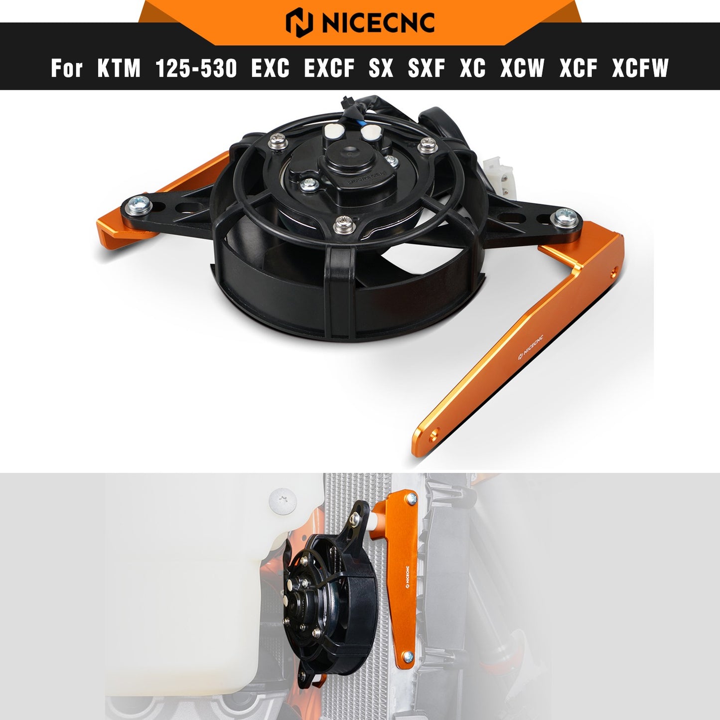 NICECNC For KTM EXC 300 EXCF 350 Electric Radiator Cooling Fan Set For Husqvarna TE 300 FE 450 2017-2023 GasGas EC 300 2021-2023