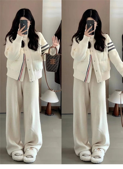 Little Women's Wear Knitted Stitching Coat Down Cotton-padded Short Female 2025 Winter Casual Jacket Loose Collar Thick Overwear