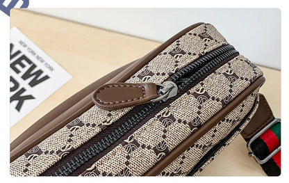 Casual Lightweight Sling Bag with Color Block Strap for Men PU Leather Messenger Bag Trend Wide Strap Crossbody Bags Designer