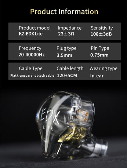 KZ EDX Lite Wired In Ear Earphones  Monitor Stage Live Headphones HIFI Stereo Bass Music Earbuds Sports Gaming Headset