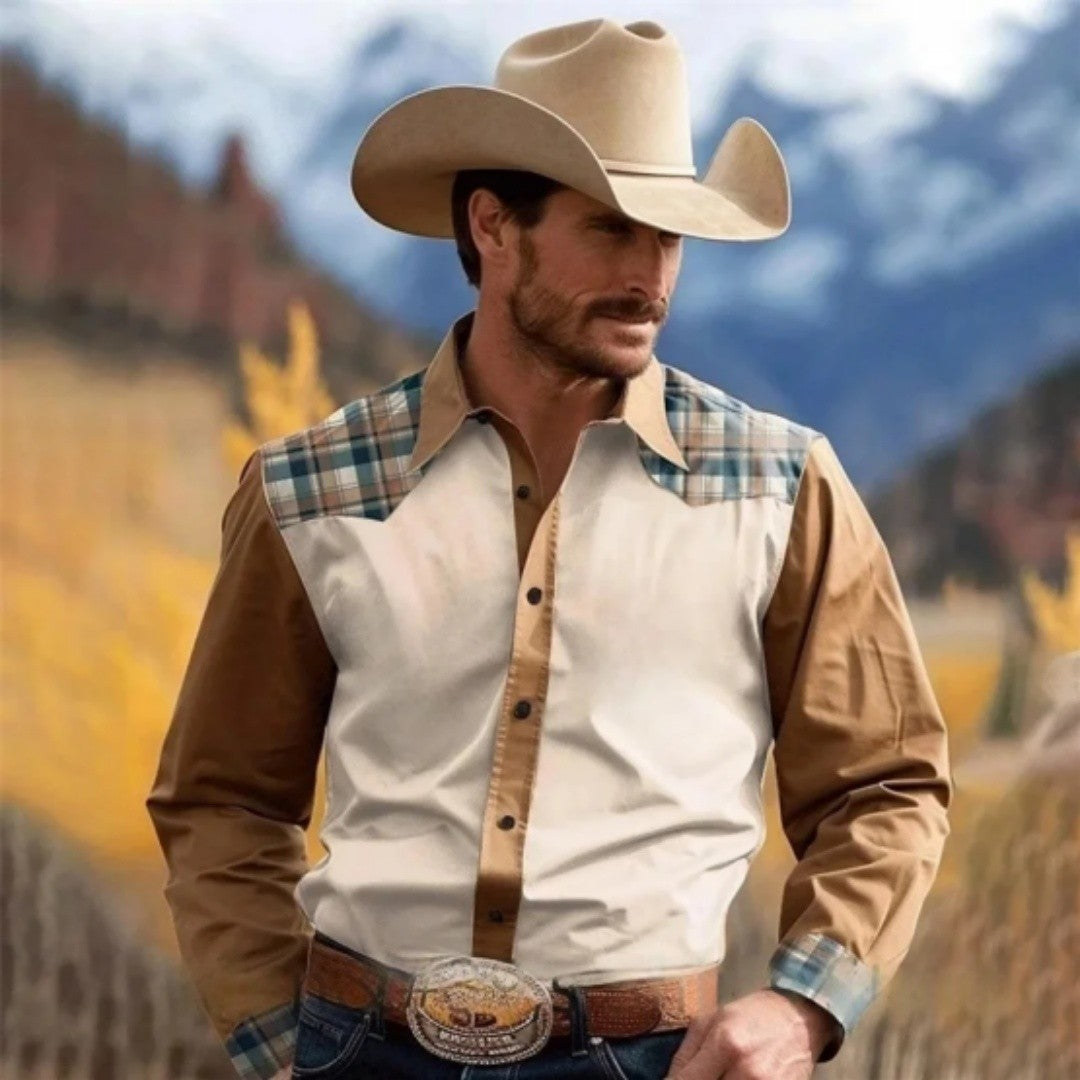 Men's retro western denim shirt, a must-have top for daily shopping, fashionable and casual lapel shirt, soft and comfortable