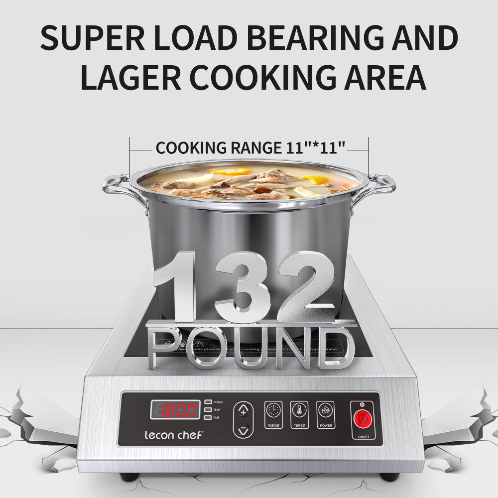 Leconchef Induction Cooktop Commercial Countertop Induction Cooker Electric Burner 10 Power&Temperature, Timer&Preset