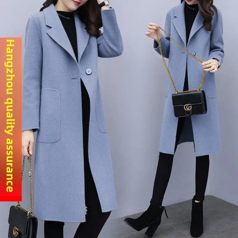 Fashionable Woolen Coat Women's Stylish Meticulous Korean Version Medium Length Autumn Winter New Style Polyester Fiber