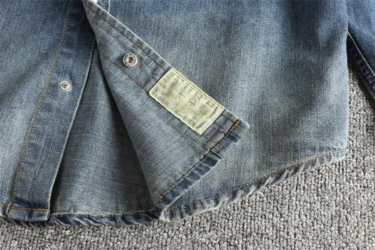 Autumn New American Retro Heavyweight Double Pocket Denim Cargo Shirt Men's Simple 100% Cotton Washed Casual Blouses Thin Jacket