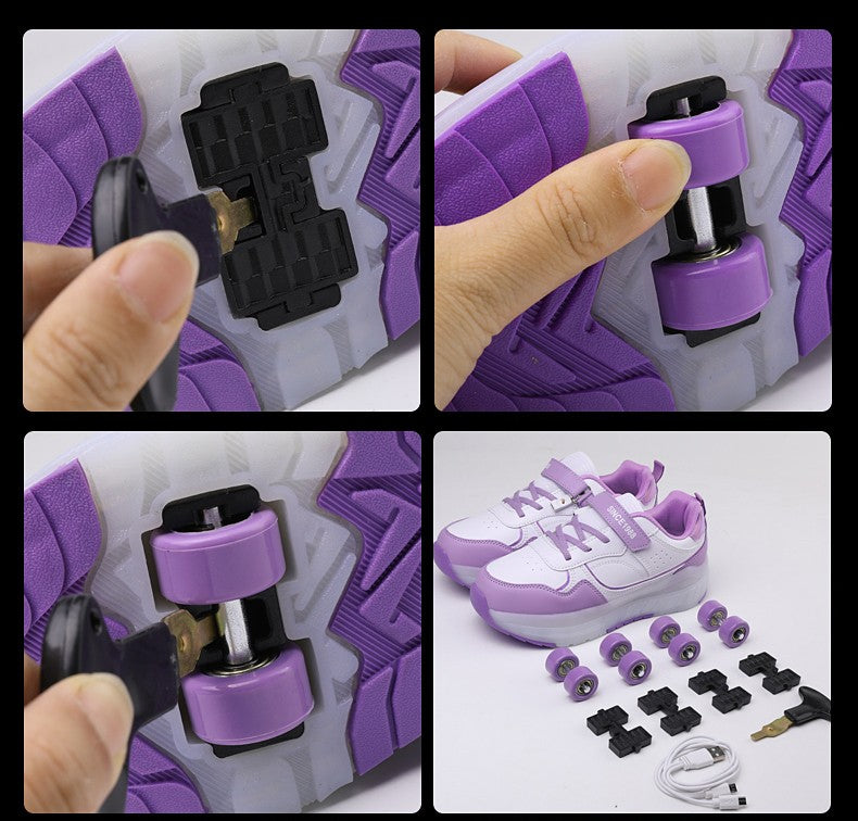 Luminous Roller Skate Shoes Wheels Removeable Sneakers Kids Roller Shoes USB Charge Light Up Sport Skate Board Shoes Boys Girls