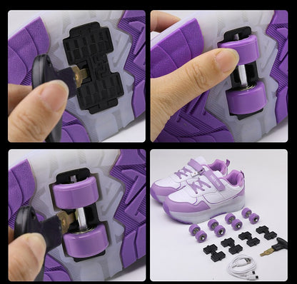Luminous Roller Skate Shoes Wheels Removeable Sneakers Kids Roller Shoes USB Charge Light Up Sport Skate Board Shoes Boys Girls