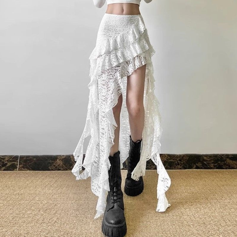 Gothic Skirt 2000s Summer Women's Clothes Gyaru Kpop Streetwear Lace High waist Casual Aesthetic Long Skrit Femme Hip hop Skirts