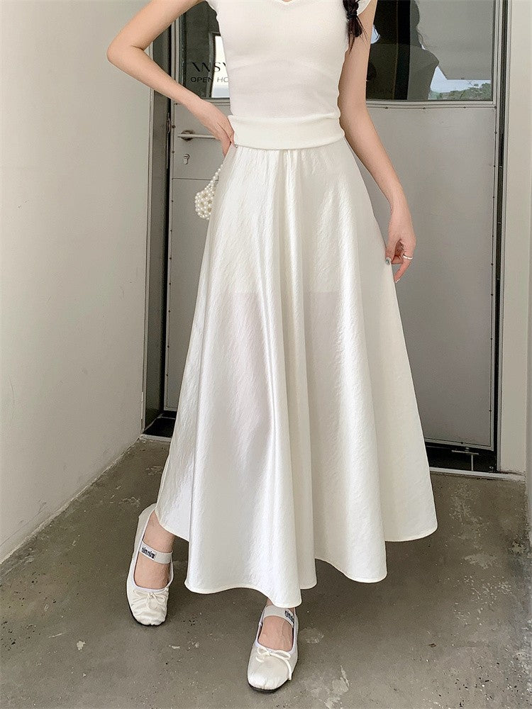 Plus Size Satin Half-Body Skirt Female 2026 Spring New Korean Fashion Temperament Elegant Solid Casual A-line Skirts