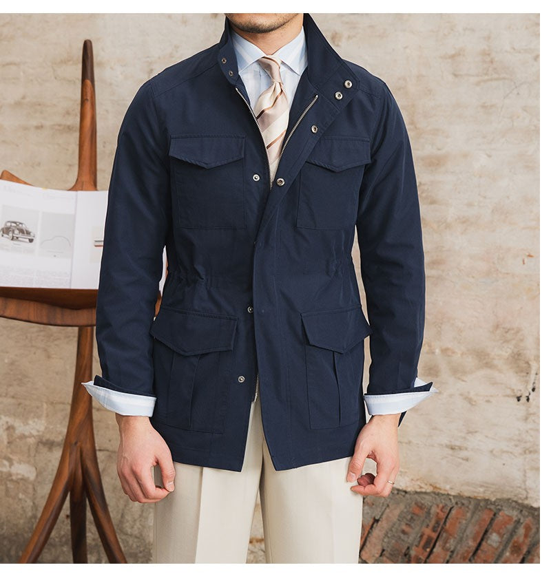 Three Spring and Summer Light Vertical Collar Waist Half Hanging M65 British Jacket Men's Retro Hunting Wear Waterproof Jacket