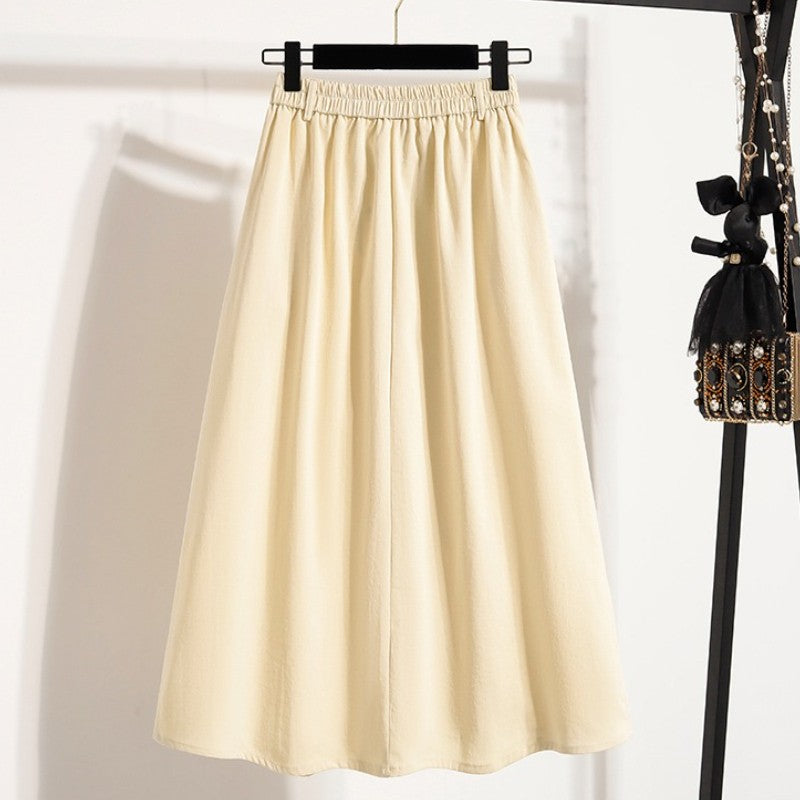 Summer Women Plus Size Skirt 2025 New High Waist Irregular Mid Long Skirt Woman Elastic Waist A Line Pleated Big Size Skirts