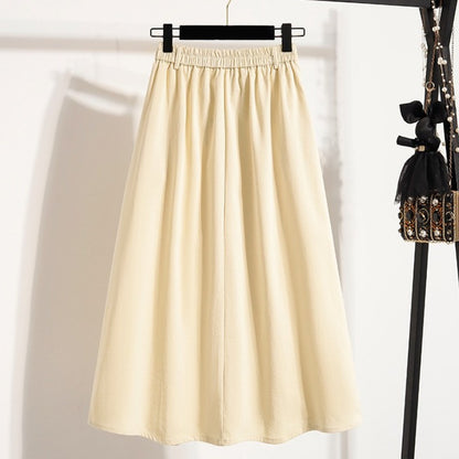 Summer Women Plus Size Skirt 2025 New High Waist Irregular Mid Long Skirt Woman Elastic Waist A Line Pleated Big Size Skirts