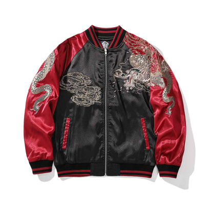 High Quality Autumn Dragon Embroidered Jacket Japanese Style Men's Baseball Uniform Streetwear Harajuku Casual Couple Clothing