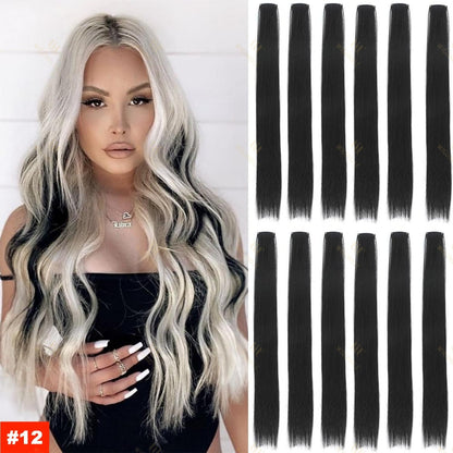 Colored Highlight 22 Inch Synthetic Hair Extensions Rainbow Long Straight Hairpieces for Women Kids Girls Purple Pink Blue