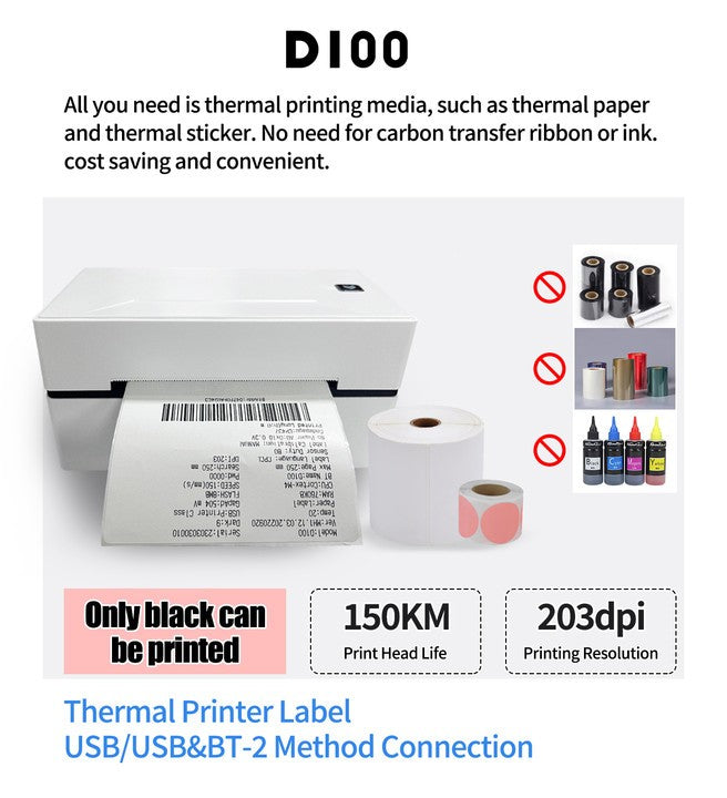 Portable Thermal Label Printer D100 Bluetooth Inkless Printer Compatible With iPhone Android Mac Window For Office School