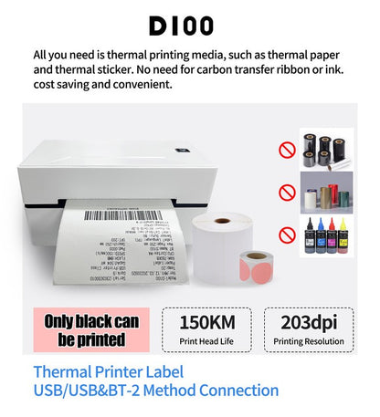 Portable Thermal Label Printer D100 Bluetooth Inkless Printer Compatible With iPhone Android Mac Window For Office School