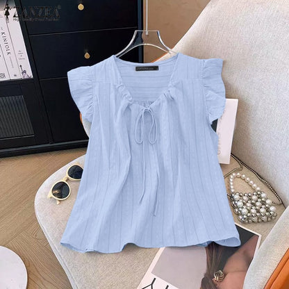 2025 ZANZEA Summer Elegant Shirt Women Sleeveless Holiday Blouse Stylish Tanks Tops Casual Solid Cotton Camis Mujer Blusas Femme