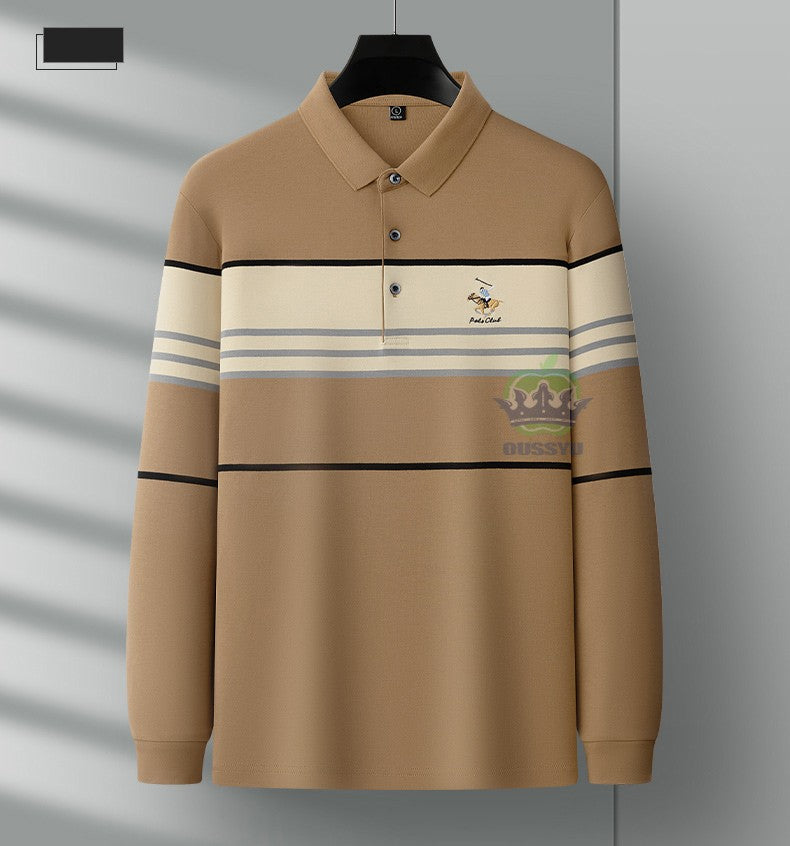 Luxury Embroidery Autumn Winter Men's Long-Sleeved Polo Shirt 100%Cotton Hip-Hop Harajuku Lapel Full-Sleeved polo Tops Male 3XL