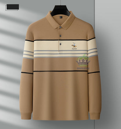 Luxury Embroidery Autumn Winter Men's Long-Sleeved Polo Shirt 100%Cotton Hip-Hop Harajuku Lapel Full-Sleeved polo Tops Male 3XL