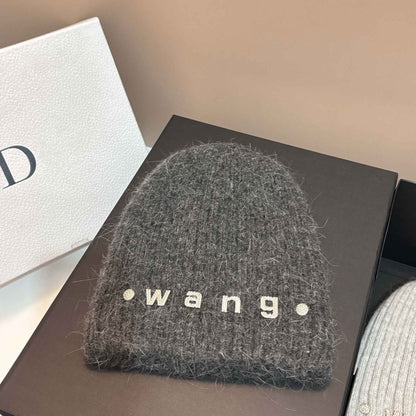 Simple Rabbit Hair Knitted Beanie for Women Outdoor Winter Warm Hat with Ear Flaps Basic Stretchable Skull Cap