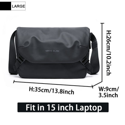 Waterproof Crossbody Bag Men Large Capacity 15 inch Laptop Fashion Shoulder Bag Solid Black Light Portable Anti-theft Zipper Bag
