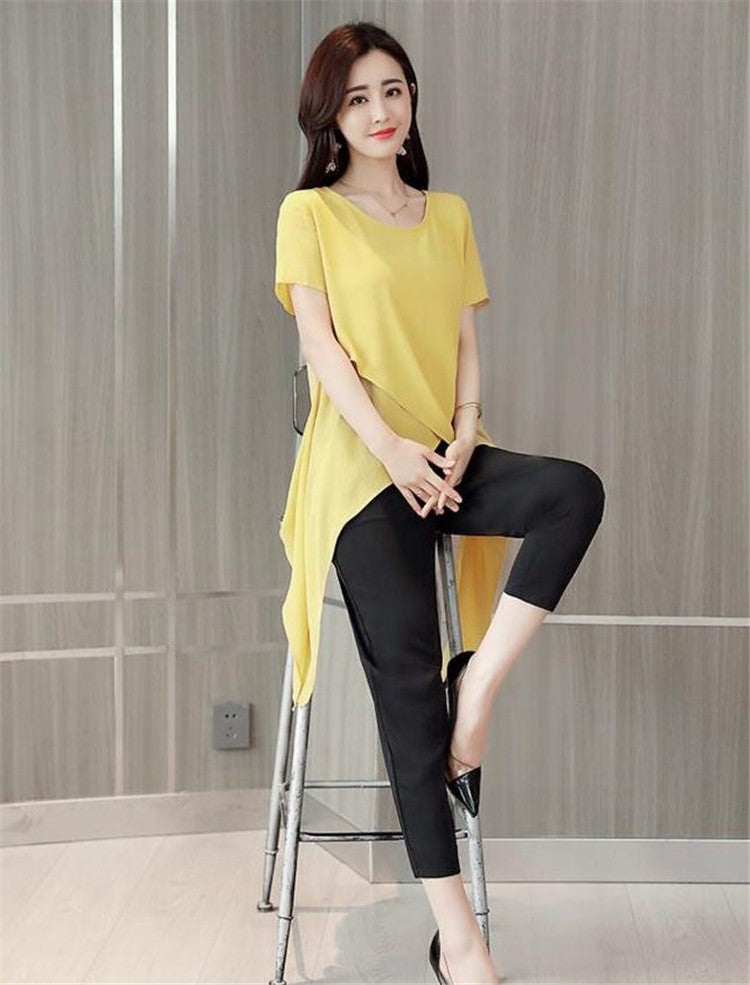 New 2025 Summer Fashion New Solid Color Split Chiffon Shirts Loose Irregular Shirts Tops Thin Blouses Woman Red blusas femininas