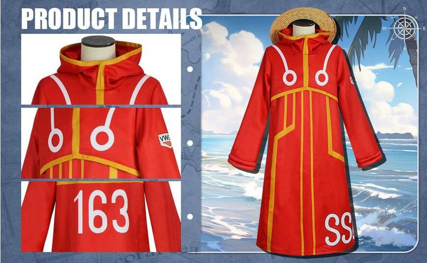 Egghead Island Costume Monkey D Luffy Robe Cosplay Costume 163 Luffy Jacket Coat Hat Outfit Halloween Suit