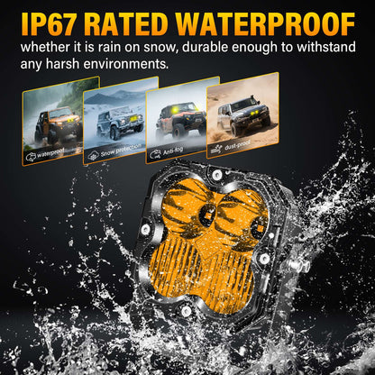 4in 30W Amer Cube LED Pod Light Spot Flood Combo Beam Work Lights,3055K/3530K Car Off-Road Driving Lamp for Truck,SUV,Motorcycle