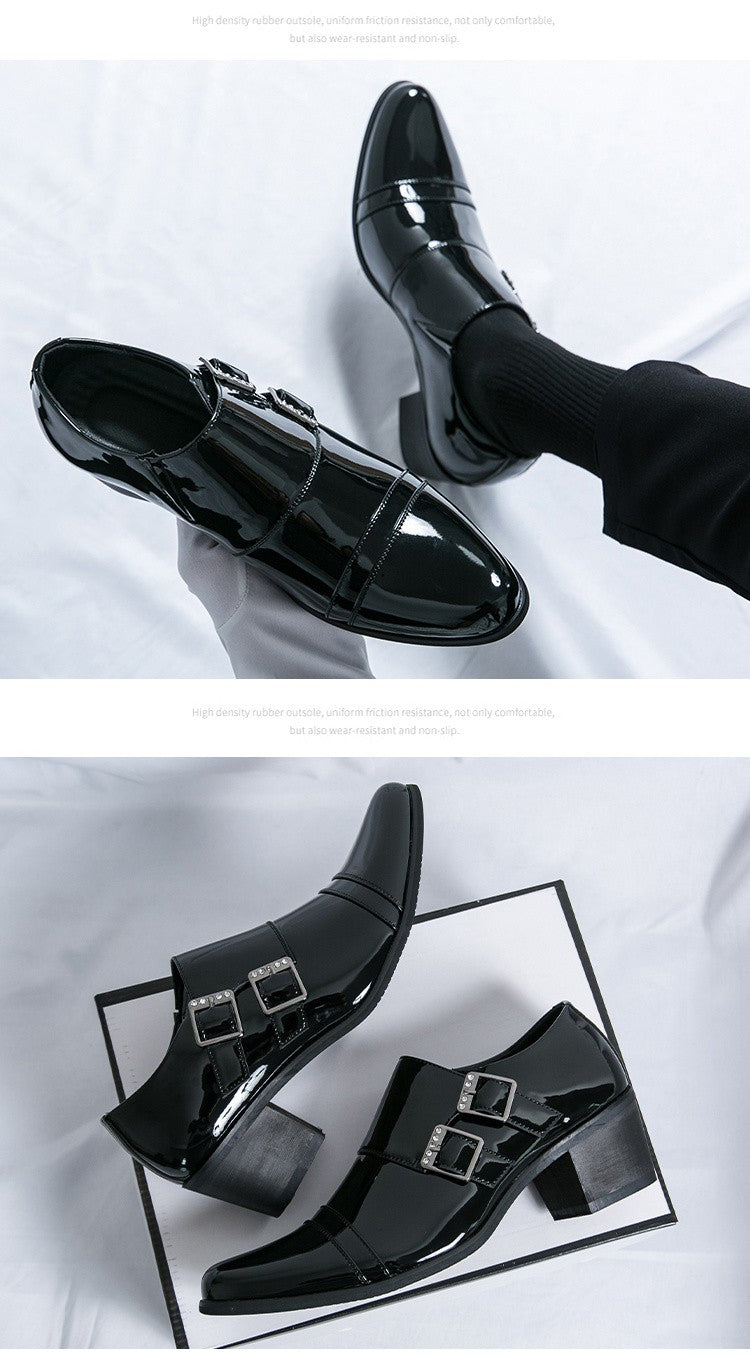 Fashion Buckle Leather Shoes For Men Big Size 46 Pointed Dress Shoes Man Quality Bussiness High Heels Shoes Man chaussure hommes