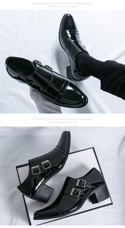 Fashion Buckle Leather Shoes For Men Big Size 46 Pointed Dress Shoes Man Quality Bussiness High Heels Shoes Man chaussure hommes