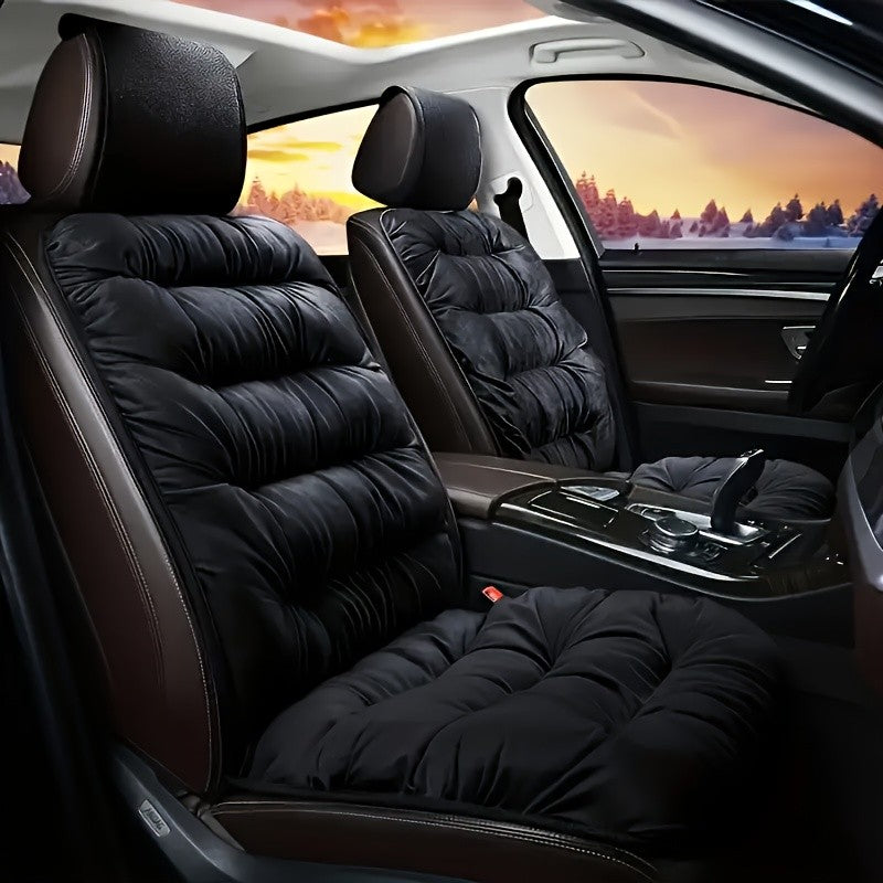 Luxury Plush Car Seat Cushion - 1pc Thick Warm Front Single Seat Cover with Backrest, Universal Fit Easy-Care Comfortable Winter