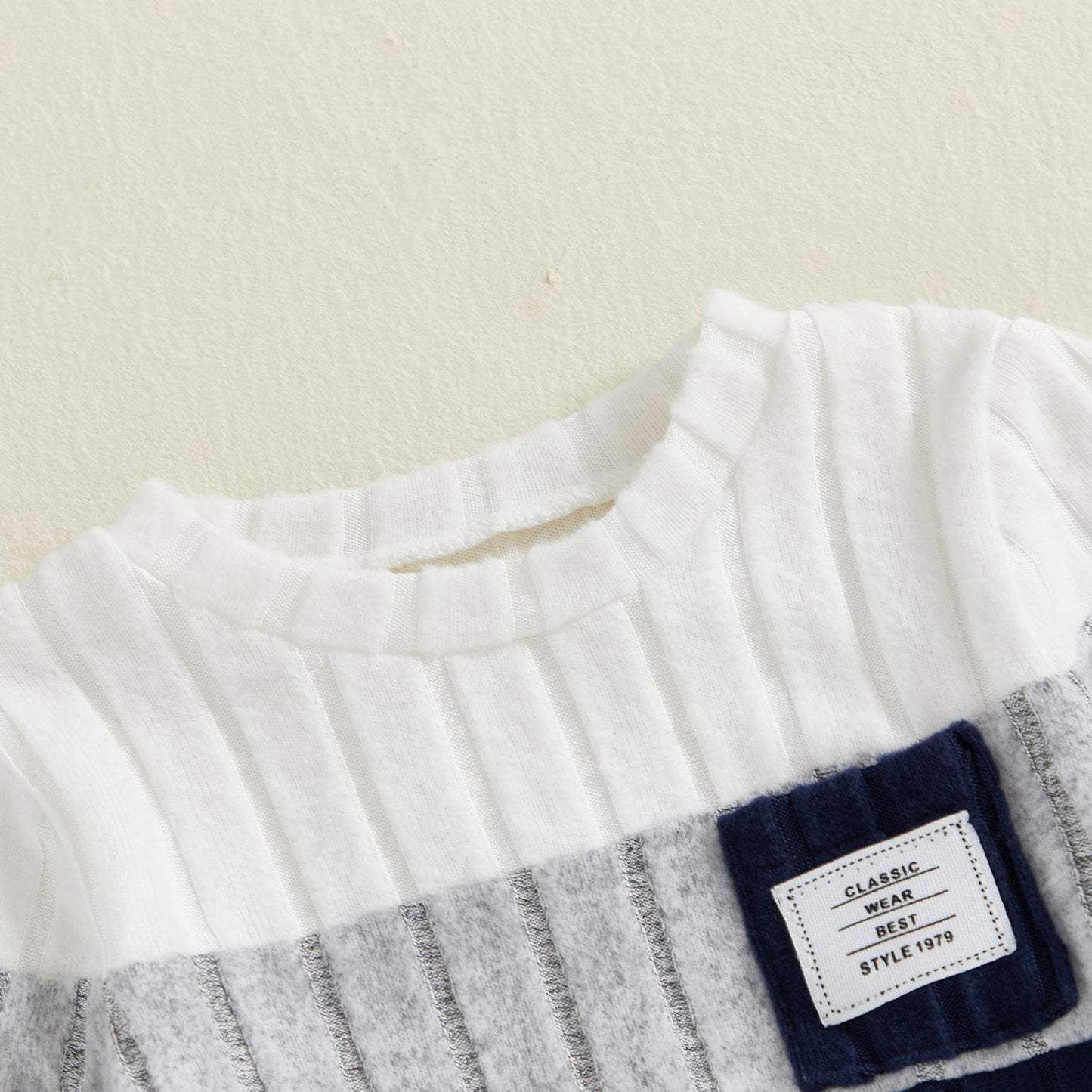 VISgogo 0-3 Years Boys Fall 2Pcs Clothes Sets Long Sleeve O Neck Patchwork Pullover Solid Color Pants