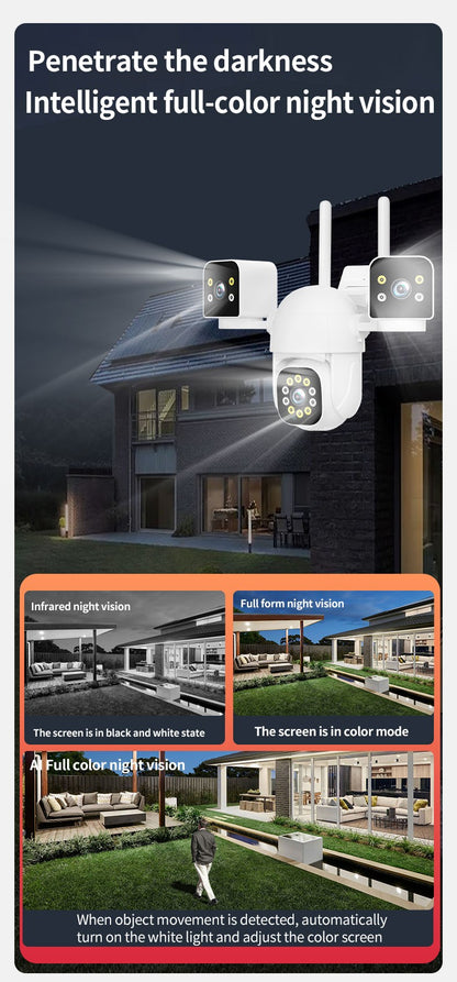6K 12MP WiFi Surveillance Camera, 3 Lens 3 Screens,10X Digital Zoom, AI Human Detect, 8mp Outdoor Security PTZ IP Cameras
