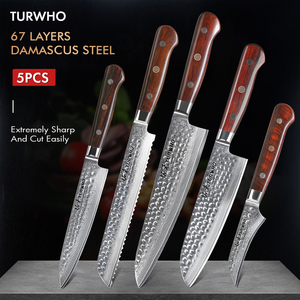 TURWHO 1-5 PEÇAS Facas Santoku Japonesas Facas de Chef Faca de Pão Aço Damasco de Alto Carbono 67 Camadas Conjunto de Facas Profissionais para Cozinha
