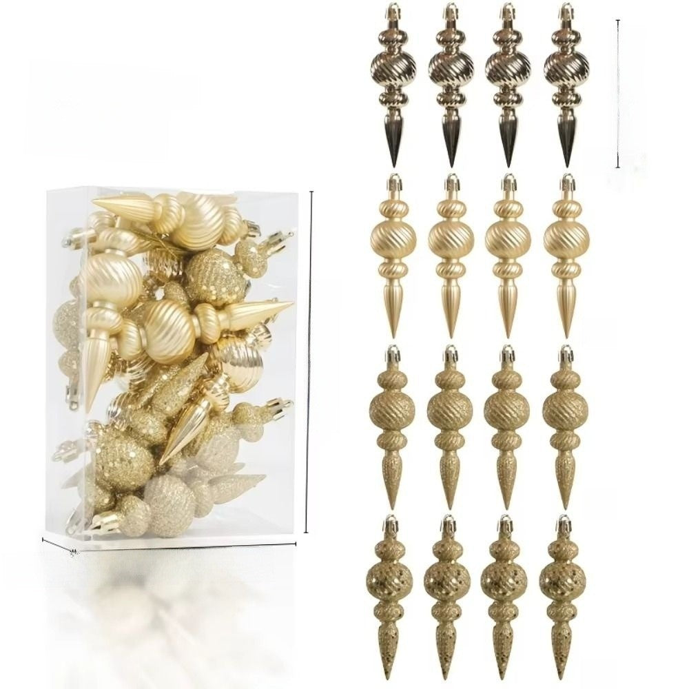 16Pcs 16Pcs/Box Christmas Hanging Balls Special Shaped Gold Powder Xmas Tree Party Decorations with Hanging Rope