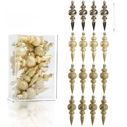 16Pcs 16Pcs/Box Christmas Hanging Balls Special Shaped Gold Powder Xmas Tree Party Decorations with Hanging Rope