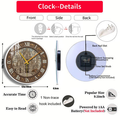 Tempered Glass Wall Clock Gothic Cathedral Clock Design Suitable For Wall Decor or Tabletop Display Anywhere