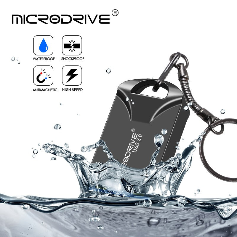 Pen Drive mini USB 3.0 128GB 64GB 32GB 16GB, memória flash de alta velocidade USB3.0, pequeno disco U com chaveiro