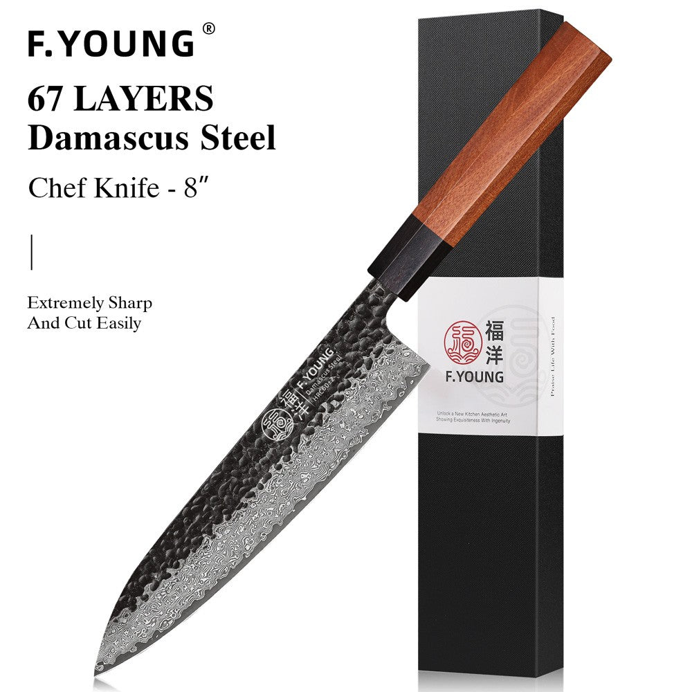 F.YOUNG Faca de Chef Japonesa Forjada à Mão Aço Damasco Facas de Cozinha Fatiar Legumes Carne Sashimi Utensílios de Cozinha