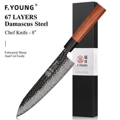 F.YOUNG Faca de Chef Japonesa Forjada à Mão Aço Damasco Facas de Cozinha Fatiar Legumes Carne Sashimi Utensílios de Cozinha