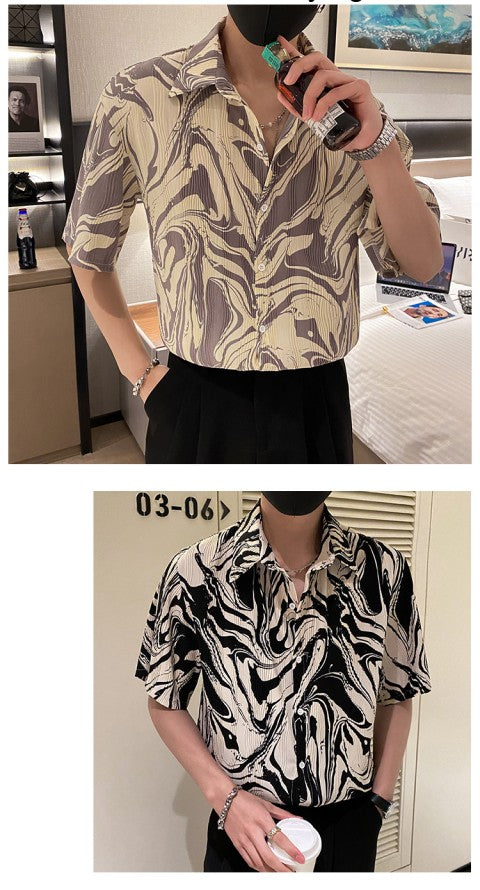 Japanese Summer Ice Silk Flower Shirt for Men Short Sleeve Loose Casual Harajuku Oversized 2023 New Thin Hawaiian Shirt Men