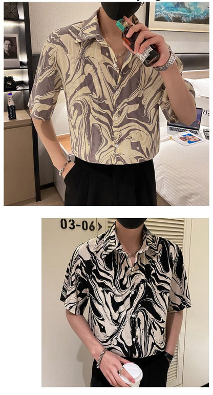 Japanese Summer Ice Silk Flower Shirt for Men Short Sleeve Loose Casual Harajuku Oversized 2023 New Thin Hawaiian Shirt Men