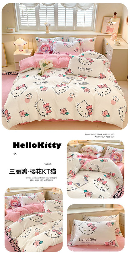 New Sanrio Hello Kitty Bedding Set Cotton Kuromi Melody Bedding Double Pillowcase Bed Linens Girl Dorm Bedclothes Home Textile