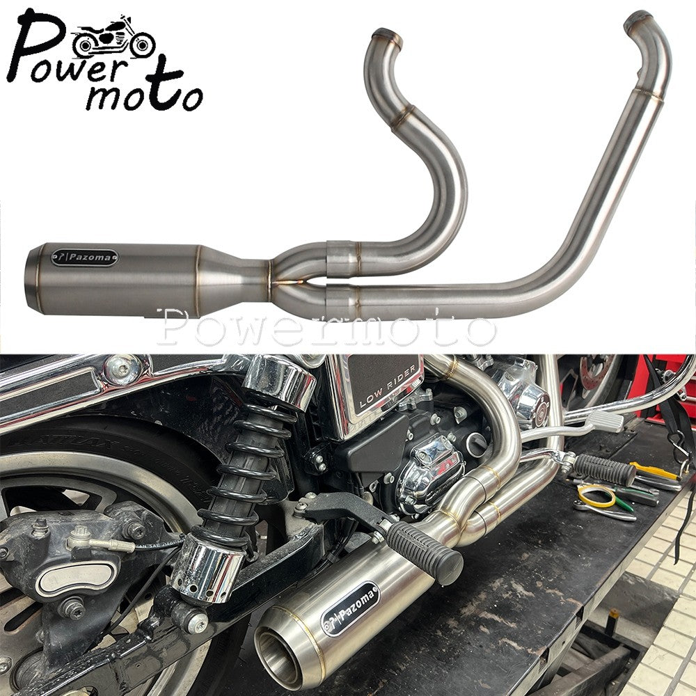 Big Bore Stepped 1 3/4" to 2" head pipe 2-into-1 Exhaust Pipe For Harley Dyna Fat Bob CVO Low Rider Street Bob Super Glide 06-17