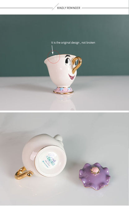 Bule De Chá Disney Desenho Animado A Bela E A Fera Bule De Café Caneca Sra Potts Xícara Chip Bule De Chá Um Conjunto De Chá Droshipping Presentes Fofos
