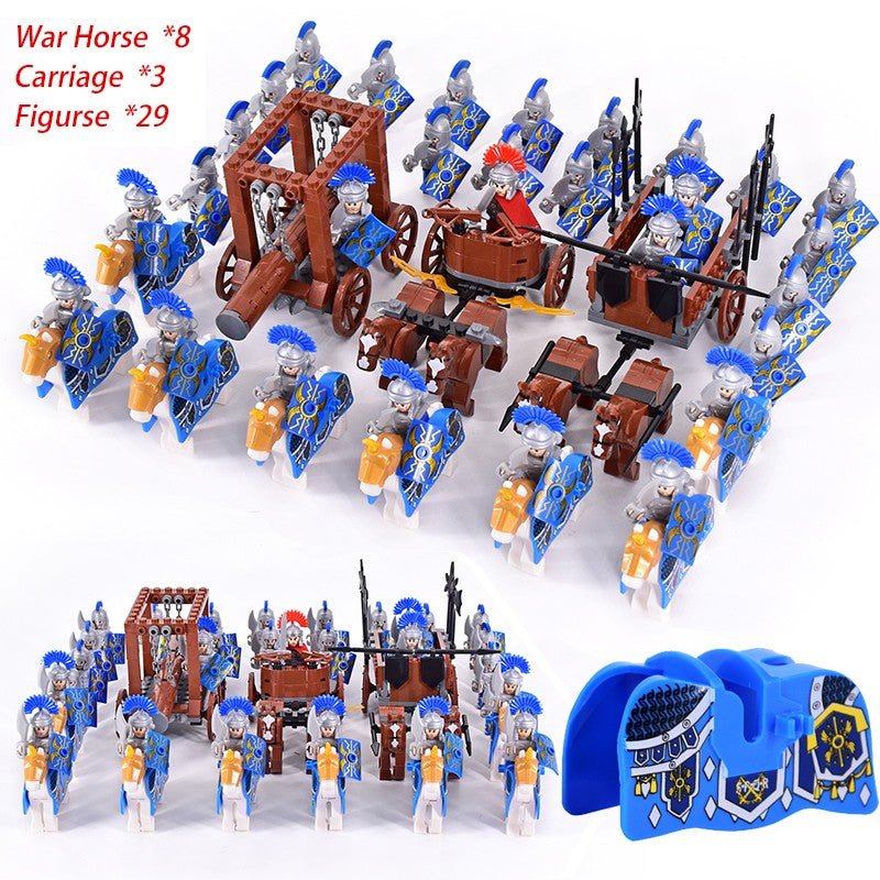 Castelo Medieval Cavaleiros Guerreiros Espartanos Cruzados Legião Romana Infantaria Cavalo de Guerra Carruagem Blocos de Montar Brinquedo de Figuras