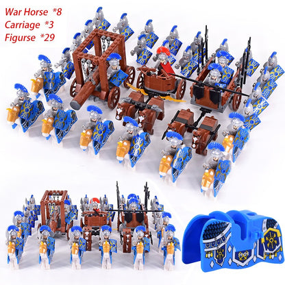 Castelo Medieval Cavaleiros Guerreiros Espartanos Cruzados Legião Romana Infantaria Cavalo de Guerra Carruagem Blocos de Montar Brinquedo de Figuras