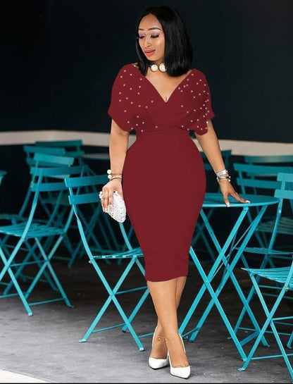 Fashion Party Dress For Wonen Sexy V Neck Package Hip Elegant Dresses 2025 Srping Summer Lady Solid Color Slim Office Midi Dress